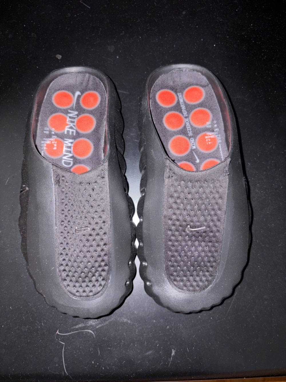 Nike Mind 001 Slide Black Chrome Foam Slip-On Clogs with Red Dot Insole